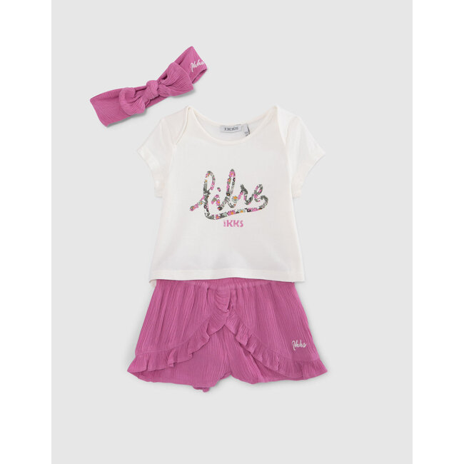 IKKS BABY GIRLS’ T-SHIRT, SHORTS AND HEADBAND OUTFIT