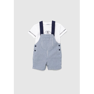 IKKS BABY BOYS' STRIPED DUNGAREES AND NAVY T-SHIRT OUTFIT