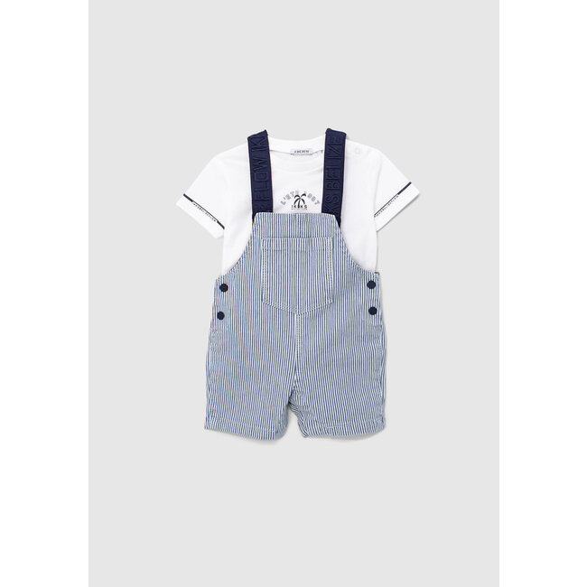 IKKS BABY BOYS' STRIPED DUNGAREES AND NAVY T-SHIRT OUTFIT
