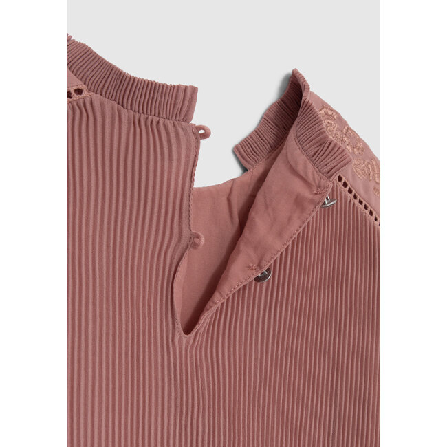 IKKS GIRLS’ PINK PLEATED DRESS WITH EMBROIDERED SHOULDERS