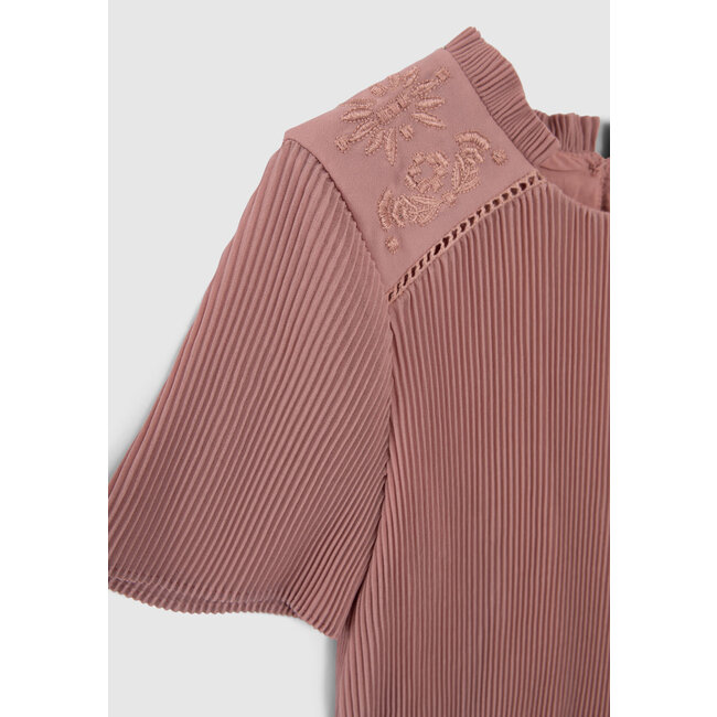 IKKS GIRLS’ PINK PLEATED DRESS WITH EMBROIDERED SHOULDERS