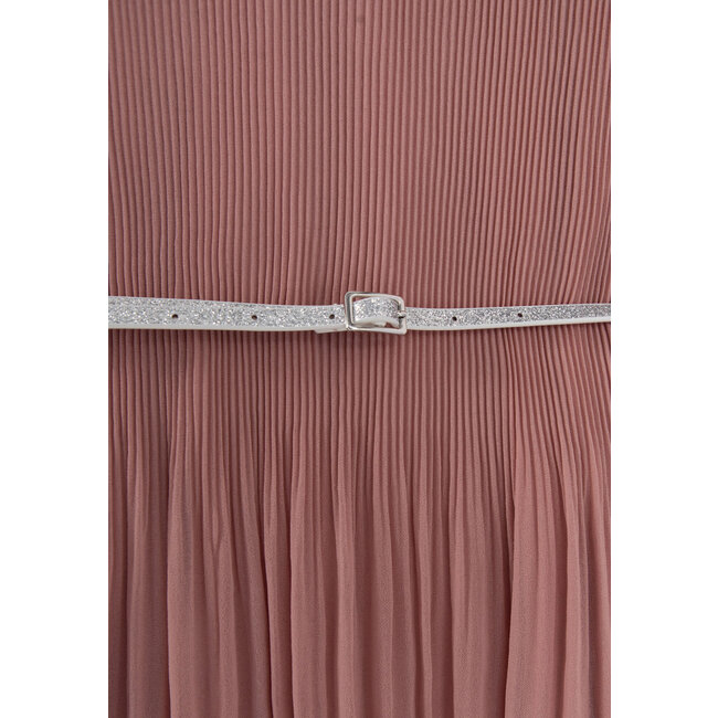 IKKS GIRLS’ PINK PLEATED DRESS WITH EMBROIDERED SHOULDERS