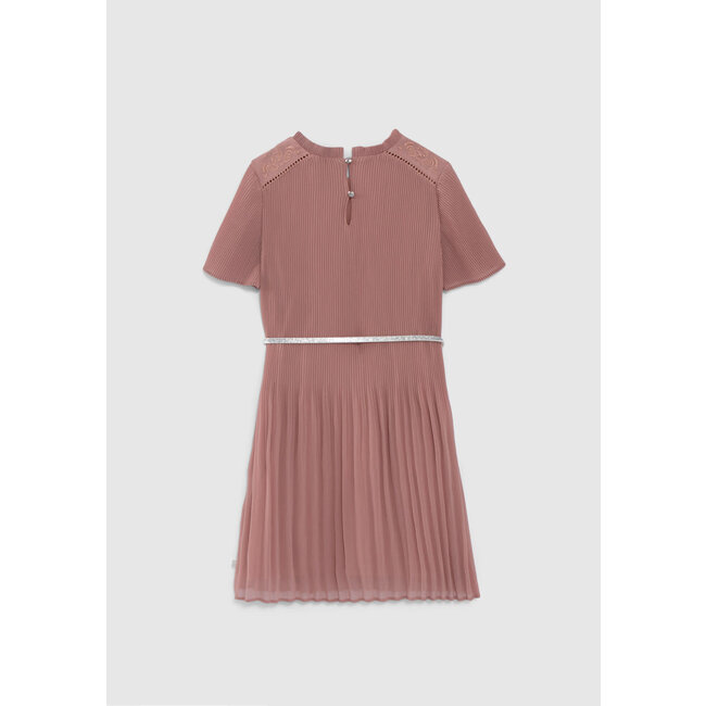 IKKS GIRLS’ PINK PLEATED DRESS WITH EMBROIDERED SHOULDERS