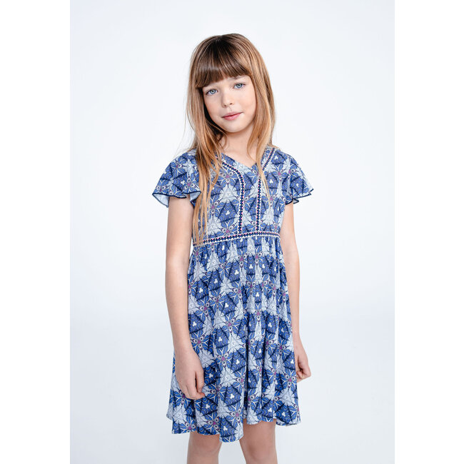 IKKS GIRLS' WHITE DRESS WITH GRAPHIC WAX PRINT