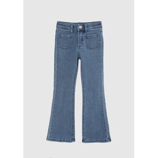 IKKS GIRLS' BLUE WATERLESS FLARED JEANS WITH PATCH POCKETS