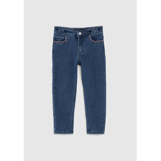 IKKS GIRLS' BLUE WATERLESS MOM JEANS, ATEBA BRACELET EMBROIDERY