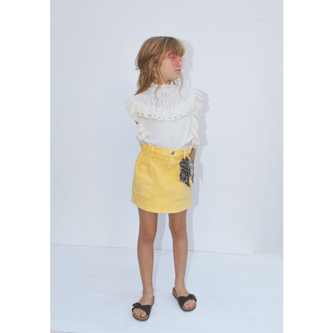 IKKS GIRLS' YELLOW DENIM SKIRT WITH ROCK JUNGLE PRINT SCARF