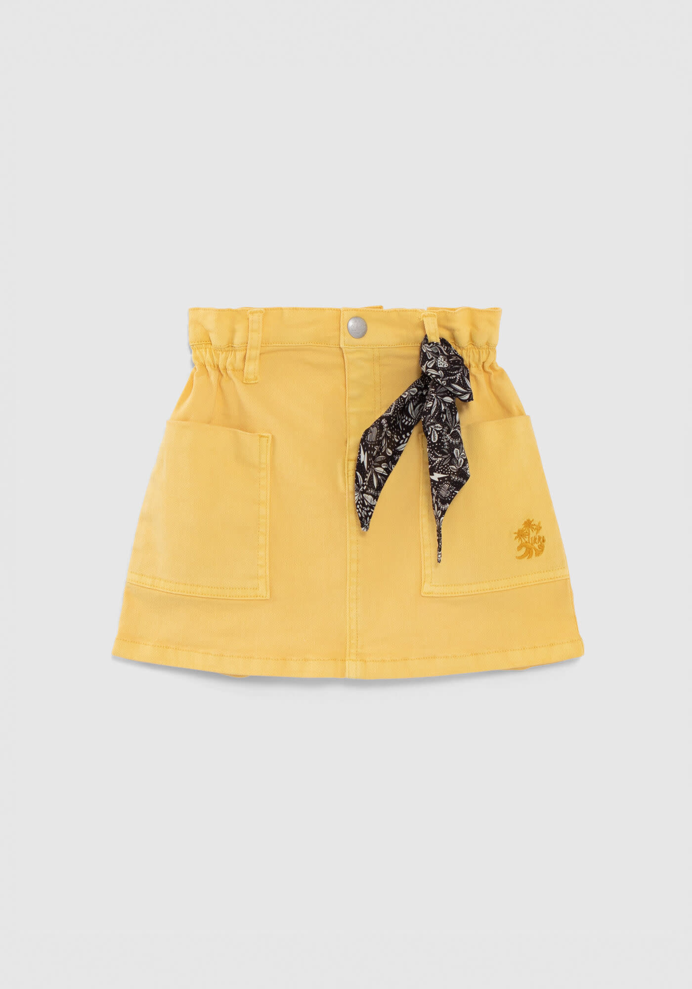 GIRLS' YELLOW DENIM SKIRT WITH ROCK JUNGLE PRINT SCARF IKKS