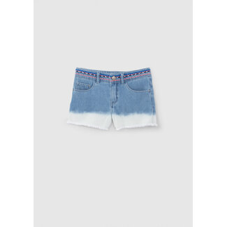 IKKS GIRLS’ DEEP-DYE WATERLESS DENIM SHORTS, EMBROIDERED WAIST