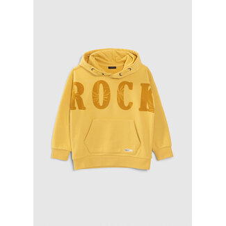 IKKS BOYS’ YELLOW HOODIE WITH FLOCKED VELVET XL SLOGAN