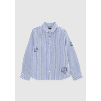 IKKS BOYS’ BLUE SHIRT WITH WHITE STRIPES AND EMBROIDERY