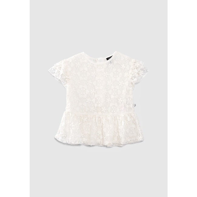 IKKS GIRLS’ OFF-WHITE BLOUSE WITH EMBROIDERED LACE