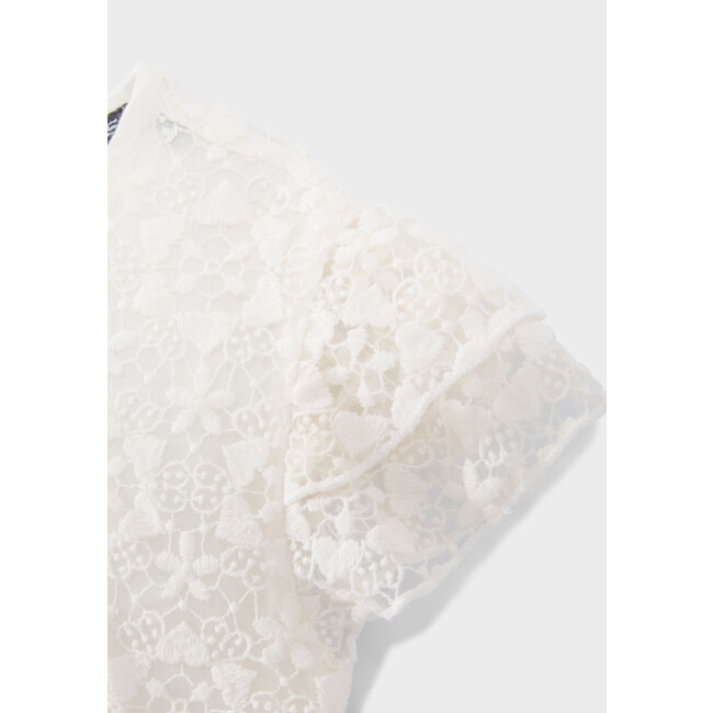 IKKS GIRLS’ OFF-WHITE BLOUSE WITH EMBROIDERED LACE