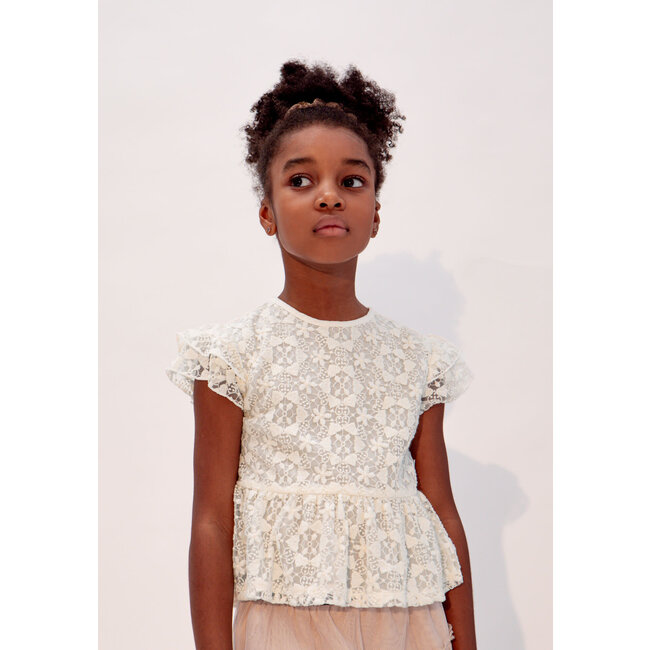 IKKS GIRLS’ OFF-WHITE BLOUSE WITH EMBROIDERED LACE