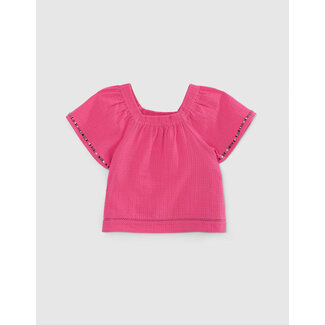 IKKS GIRLS' PINK CREPE BLOUSE WITH ELASTICATED NECKLINE