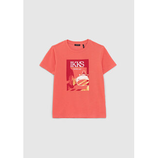 IKKS BOYS’ RED T-SHIRT WITH VINTAGE CAR IMAGE