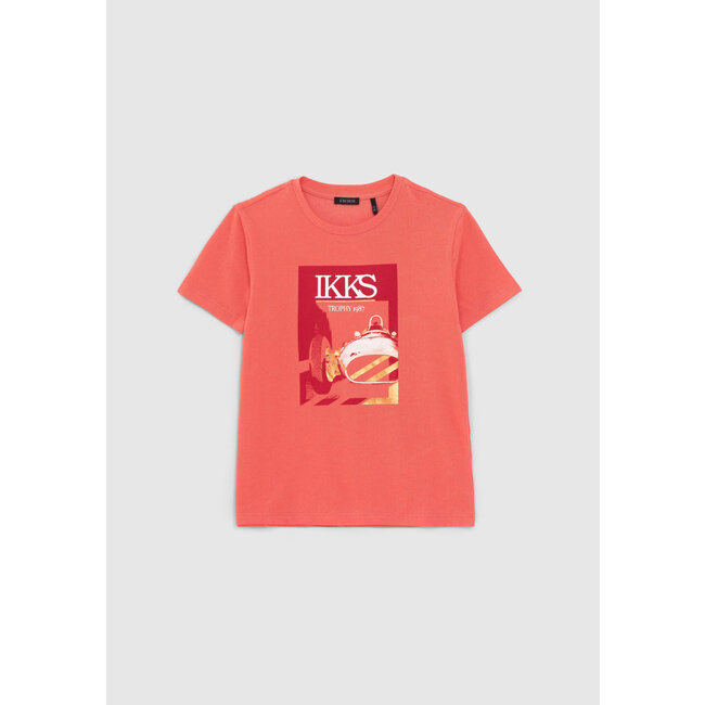 IKKS BOYS’ RED T-SHIRT WITH VINTAGE CAR IMAGE