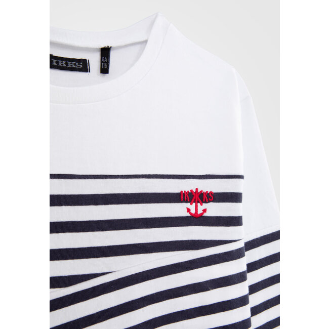 IKKS BOYS’ NAVY ORGANIC COTTON T-SHIRT, CUT-OUTS AND EMBROIDERY