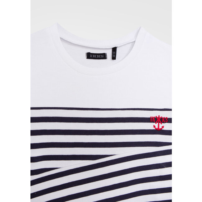 IKKS BOYS’ NAVY ORGANIC COTTON T-SHIRT, CUT-OUTS AND EMBROIDERY