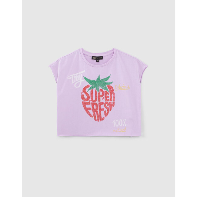 IKKS GIRLS’ LILAC T-SHIRT WITH STRAWBERRY SLOGAN PRINT