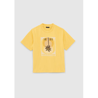 IKKS BOYS’ YELLOW T-SHIRT, EMBROIDERED GUITAR AND PALM TREES