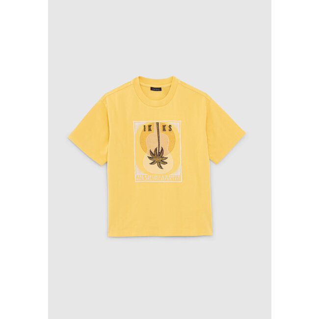 IKKS BOYS’ YELLOW T-SHIRT, EMBROIDERED GUITAR AND PALM TREES