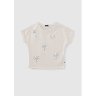 IKKS GIRLS’ ECRU T-SHIRT WITH SEQUIN-EMBROIDERED PALM TREES