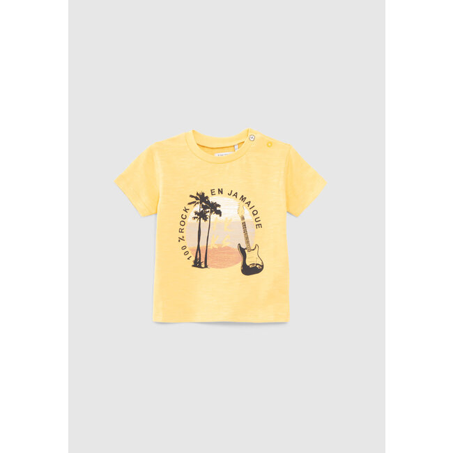 IKKS BABY BOYS’ YELLOW T-SHIRT WITH GUITAR PALM TREES IMAGES