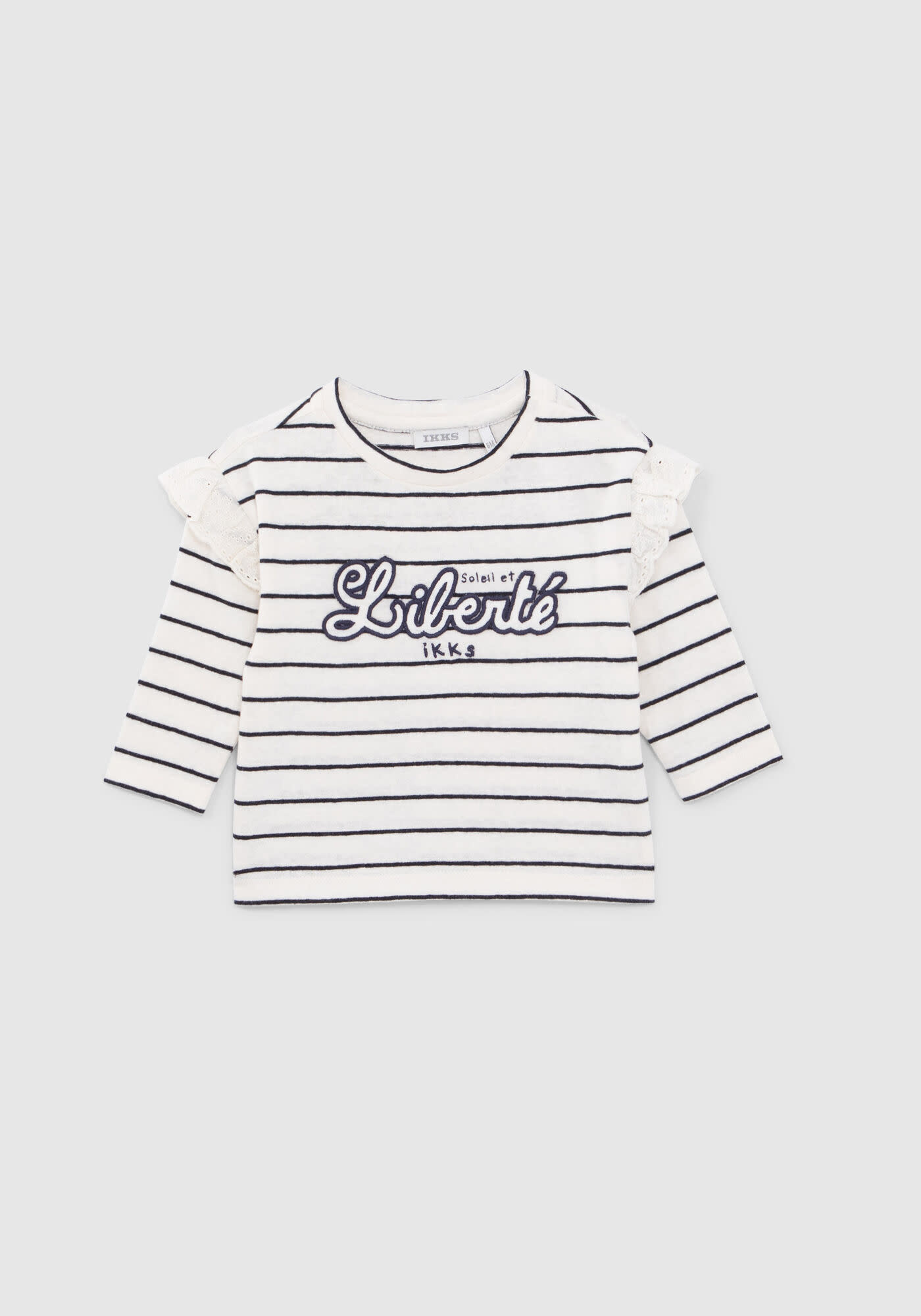 BABY GIRLS ECRU SAILOR STRIPE T SHIRT EMBROIDERED SLOGAN IKKS Cana Kidz Global Apparel Ltd