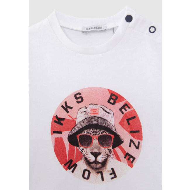 IKKS BABY BOYS' OFF-WHITE T-SHIRT WITH LEOPARD IMAGE