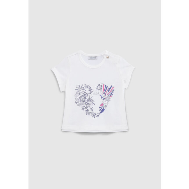 IKKS BABY GIRLS' ECRU T-SHIRT, HEART-SHAPED HUMMINGBIRD IMAGE