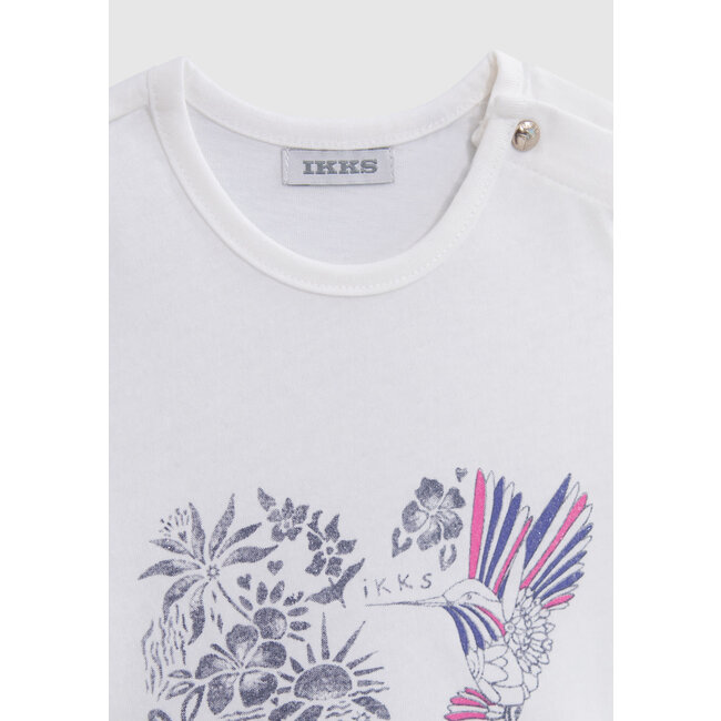 IKKS BABY GIRLS' ECRU T-SHIRT, HEART-SHAPED HUMMINGBIRD IMAGE