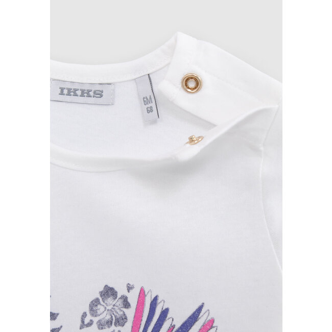 IKKS BABY GIRLS' ECRU T-SHIRT, HEART-SHAPED HUMMINGBIRD IMAGE