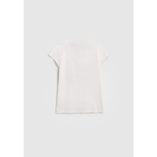 IKKS GIRLS' ECRU T-SHIRT WITH PALM IMAGE AND GLITTER SLOGAN