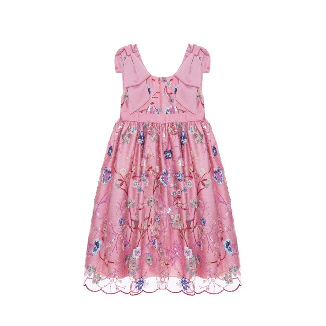 PATACHOU DRESS KIDS GIRL PARTY PINK-GARDEN EMBROIDERED S24-23