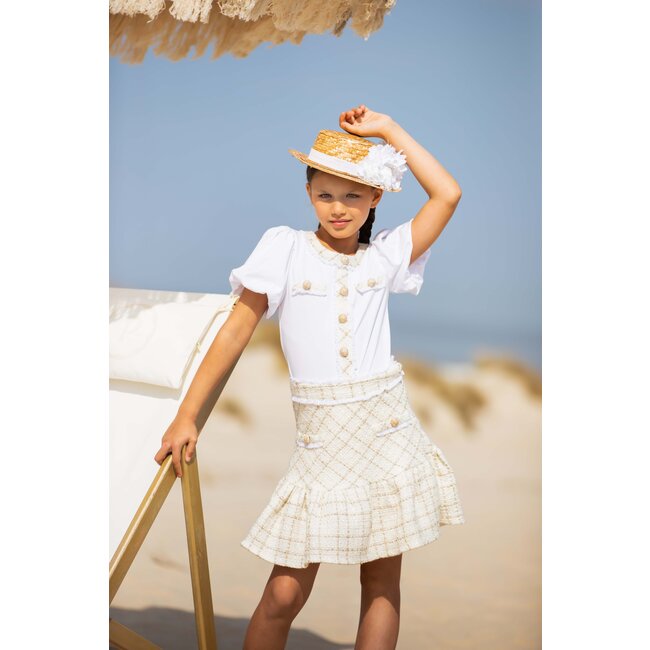 PATACHOU T-SHIRT KIDS GIRL PARTY GOLD - WHITE