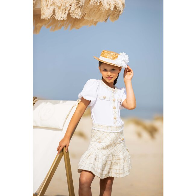 PATACHOU T-SHIRT KIDS GIRL PARTY GOLD - WHITE