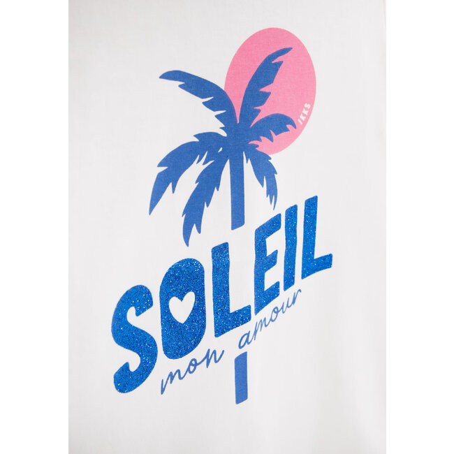 IKKS GIRLS' ECRU T-SHIRT WITH PALM IMAGE AND GLITTER SLOGAN