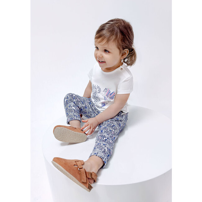 IKKS BABY GIRLS' ECRU WAX HUMMINGBIRD PRINT HAREM PANTS