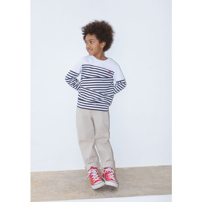 IKKS BOYS’ NAVY ORGANIC COTTON T-SHIRT, CUT-OUTS AND EMBROIDERY
