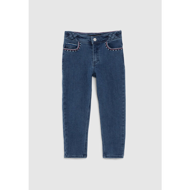 IKKS GIRLS' BLUE WATERLESS MOM JEANS, ATEBA BRACELET EMBROIDERY