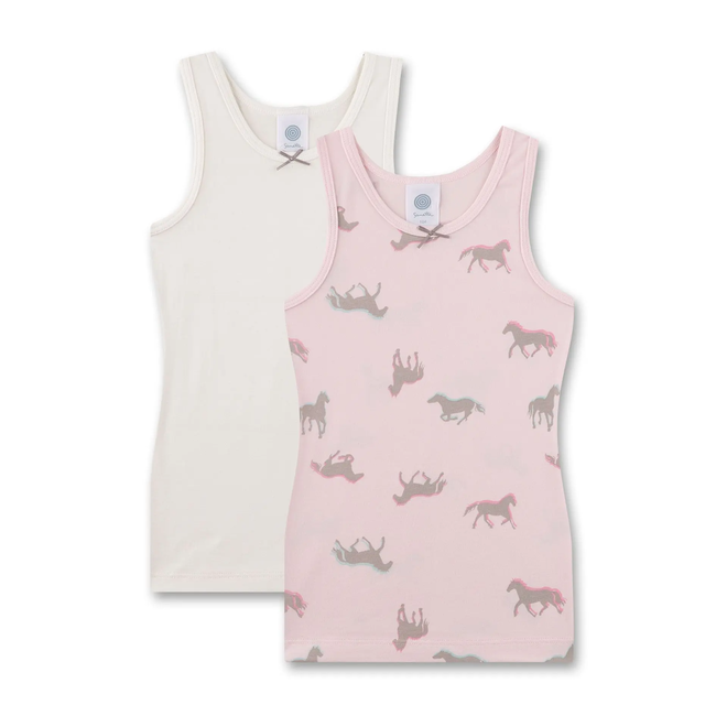 SANETTA Girls' Undershirt (Twin Pack) Pink & Off-White