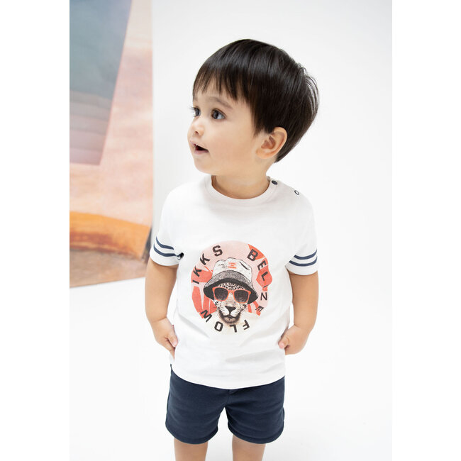 IKKS BABY BOYS' OFF-WHITE T-SHIRT WITH LEOPARD IMAGE