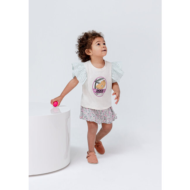IKKS BABY GIRLS’ ECRU T-SHIRT WITH BANANAS AND PALM TREE IMAGE