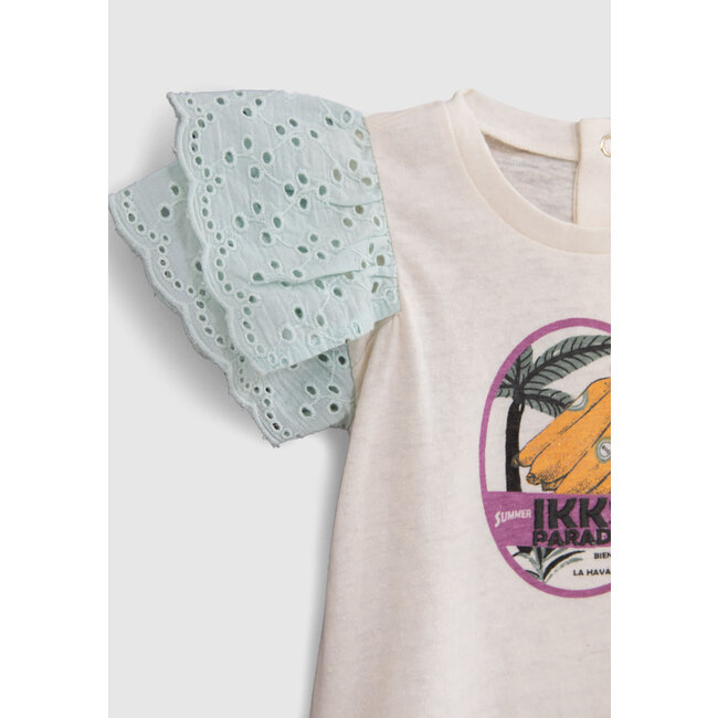 IKKS BABY GIRLS’ ECRU T-SHIRT WITH BANANAS AND PALM TREE IMAGE