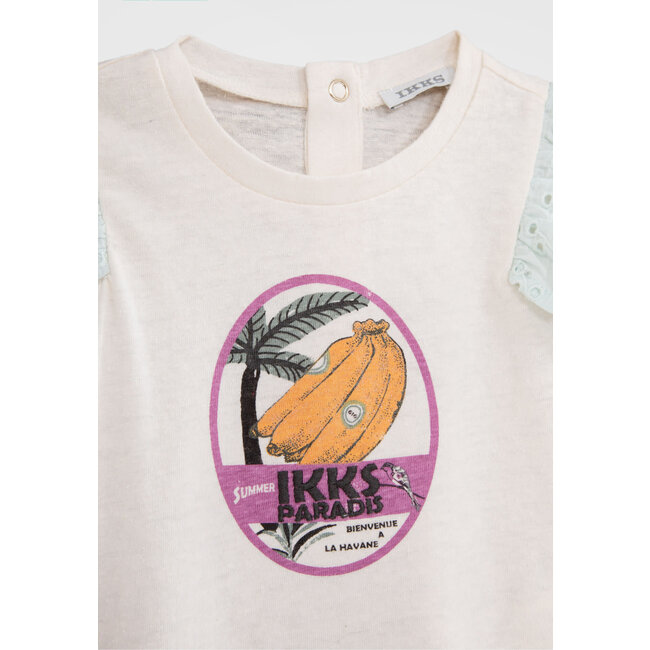 IKKS BABY GIRLS’ ECRU T-SHIRT WITH BANANAS AND PALM TREE IMAGE