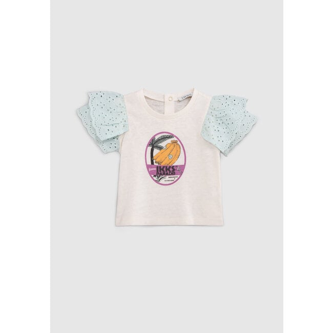 IKKS BABY GIRLS’ ECRU T-SHIRT WITH BANANAS AND PALM TREE IMAGE