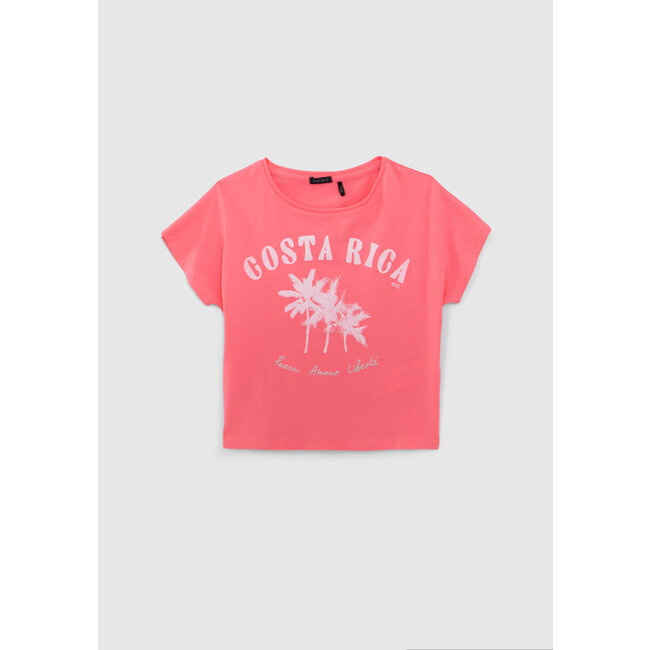 IKKS GIRLS’ 2-IN-1 NEON-PINK T-SHIRT AND WHITE VEST TOP