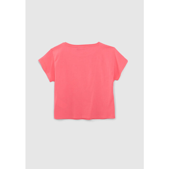 IKKS GIRLS’ 2-IN-1 NEON-PINK T-SHIRT AND WHITE VEST TOP
