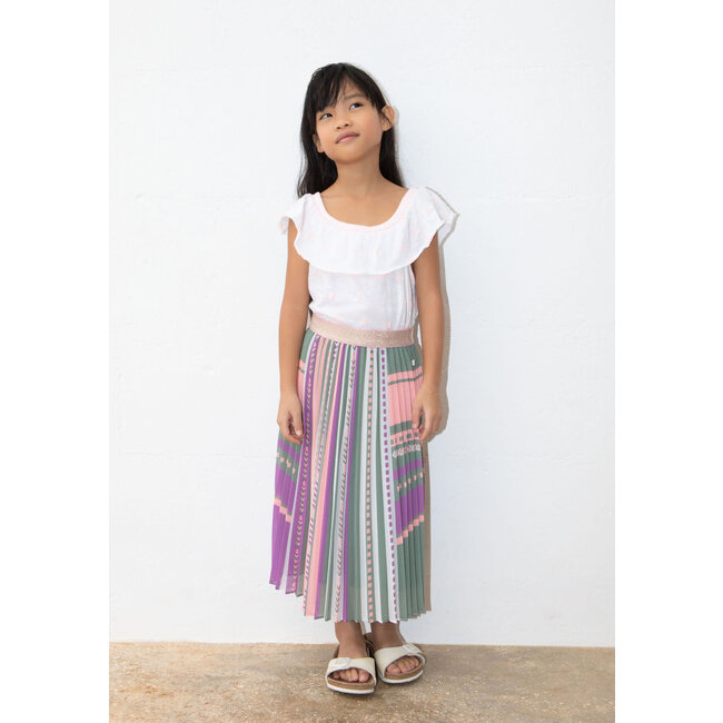 IKKS GIRLS’ WHITE T-SHIRT, NEON JACQUARD ELASTICATED NECK